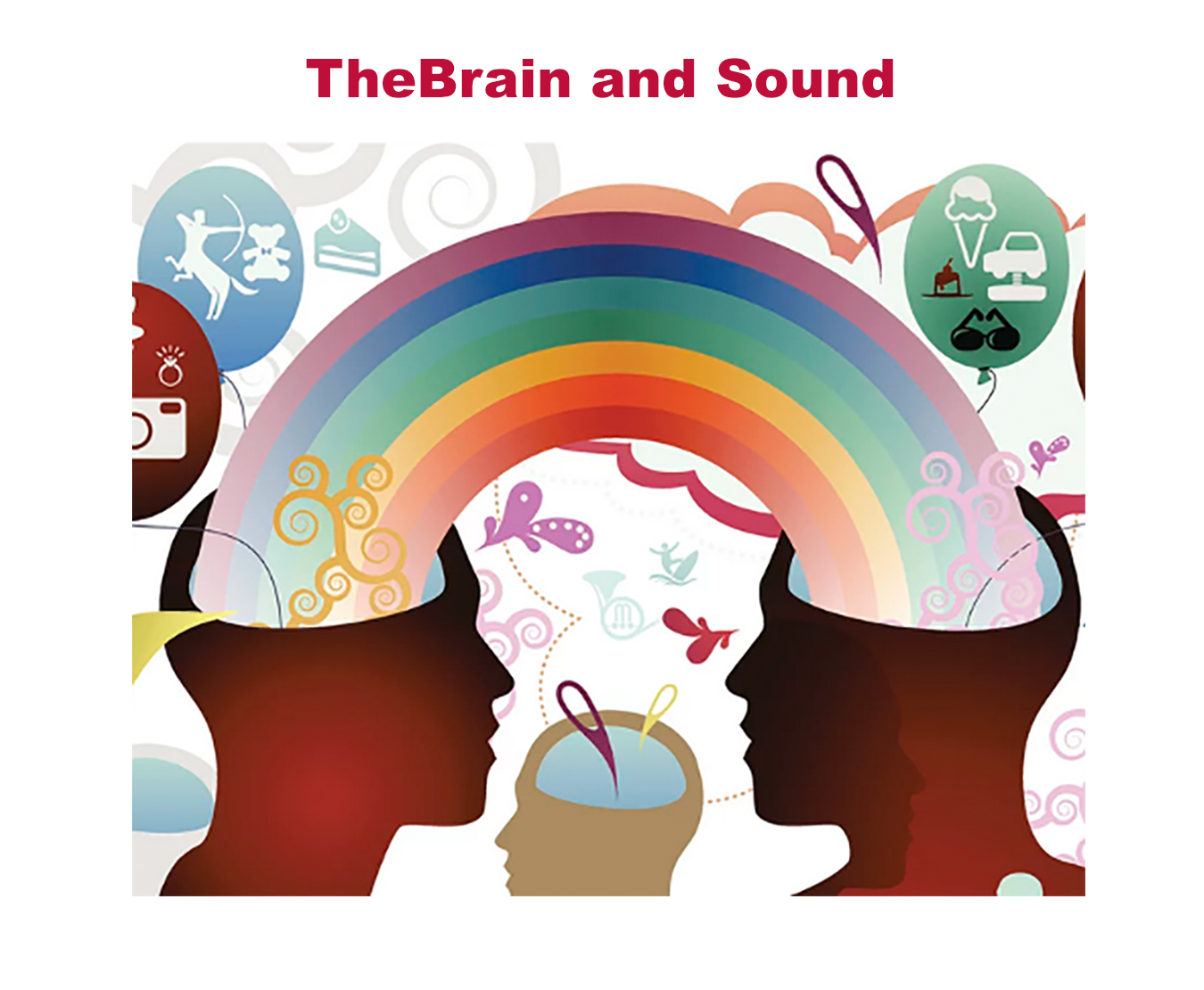 image shows colorful and whimsical representations of sound and human thought